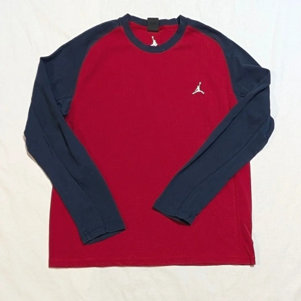 Jordan Mens XL Waffle Knit Raglan Long Sleeve Shirt Red Navy 483290-695